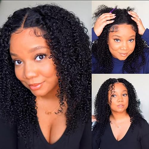 Curly V Part Wigs Natural Black Color
