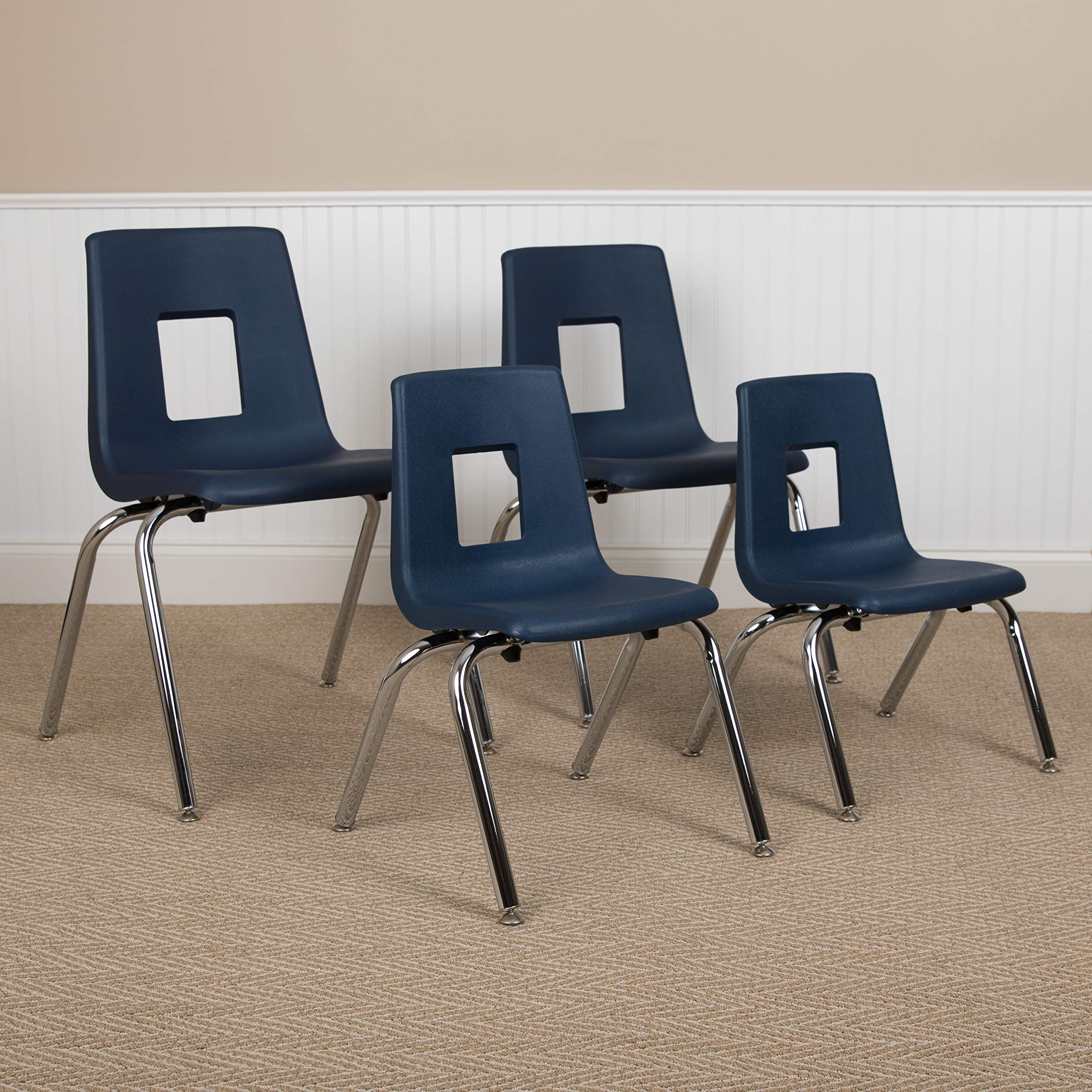 EMMA & OLIVER 4-Pack 18-Inch Navy Blue Stackable School Chairs for Students - Durable Classroom Seating for Schools, Daycares & Home Study Areas