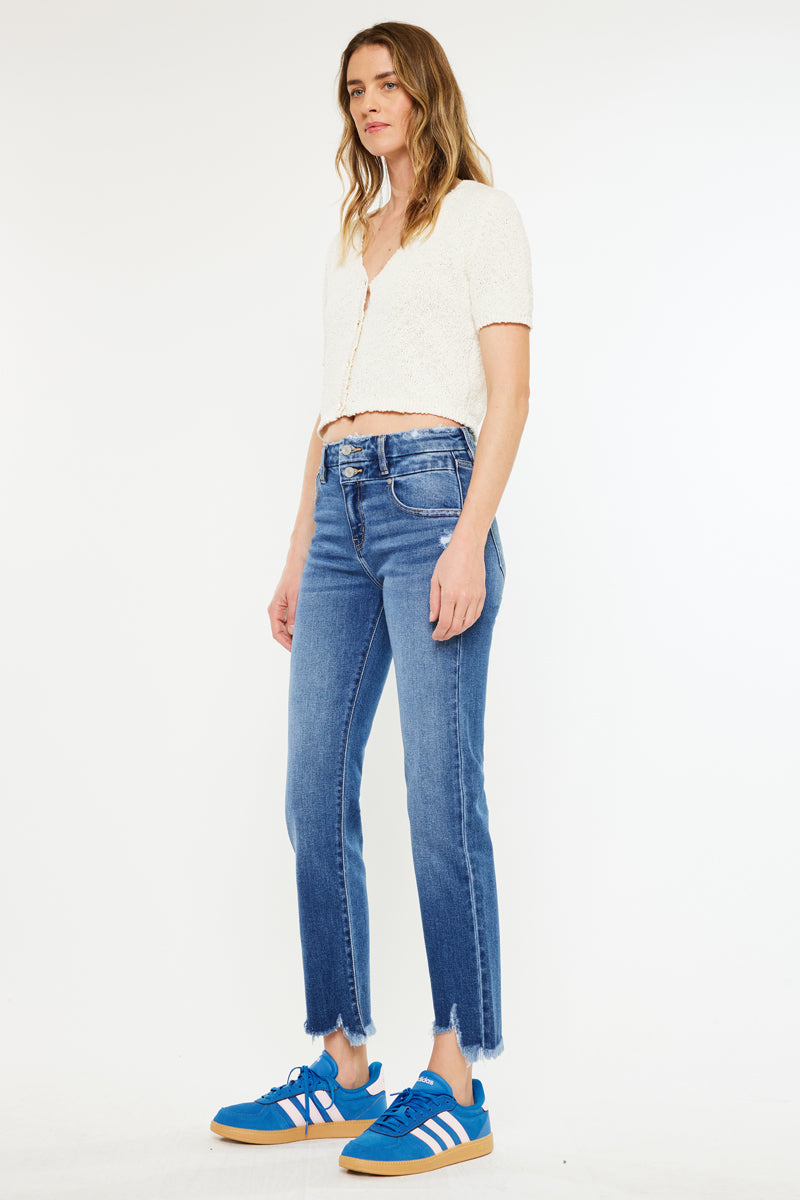 Premium Walnut High Rise Slim Straight Leg Jeans for Women - Comfortable Stretch Denim Pants for Work, Casual & Night Out