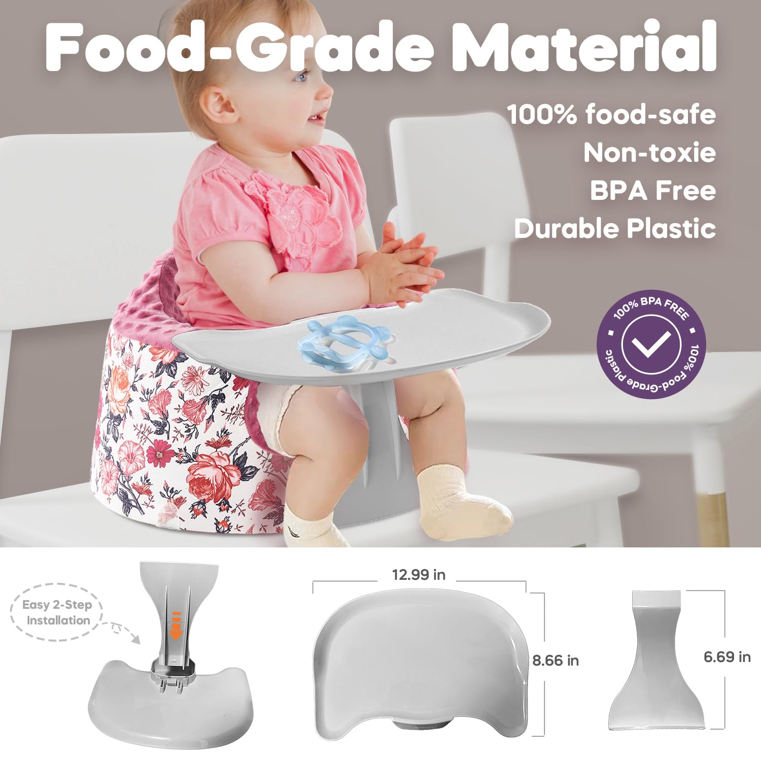 Breathable Baby Bumbo Seat Cover & Activity Tray Set - Easy Install/Remove, Compatible with Bumbo Floor Seat (Flower Design) - Perfect for Feeding, Playtime & Learning Activities