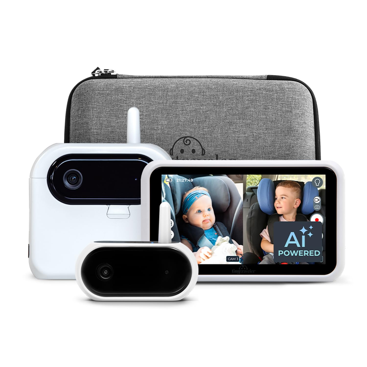 Tiny Traveler AI Smart Wireless Baby Car Monitor with Cry/Laugh/Stand Detection - 1000ft Long Range, Night Vision, Virtual Fence & Lullabies Night Light for Safe Baby Monitoring | Perfect for Road Trips, Daily Commutes & Overnight Travel