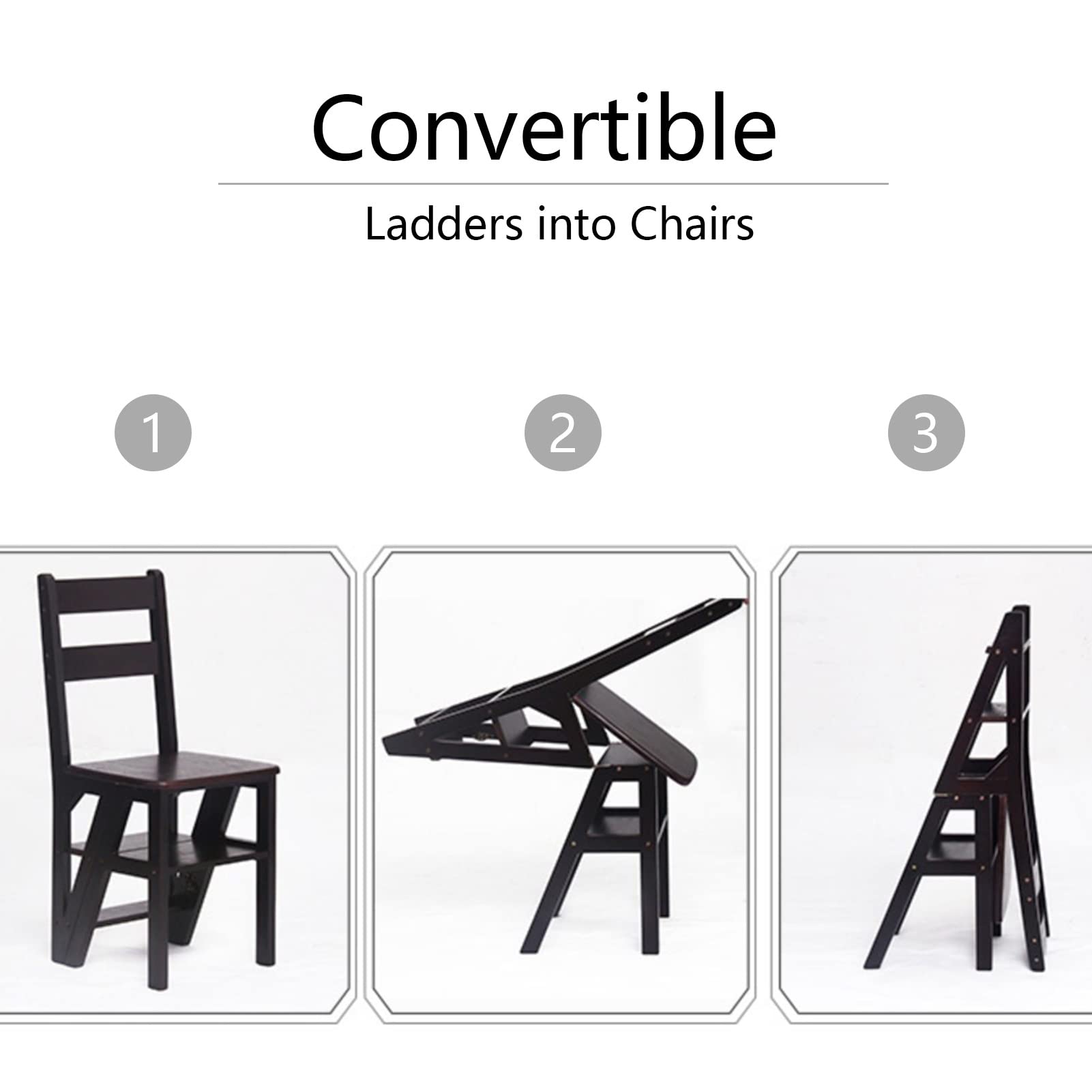 4-Step Wooden Folding Ladder Stool - Portable Step Stool for Kitchen, Bathroom, Office, Library - Non-Slip Safety Ladder Chair for Home Use, Climbing & Reaching High Places