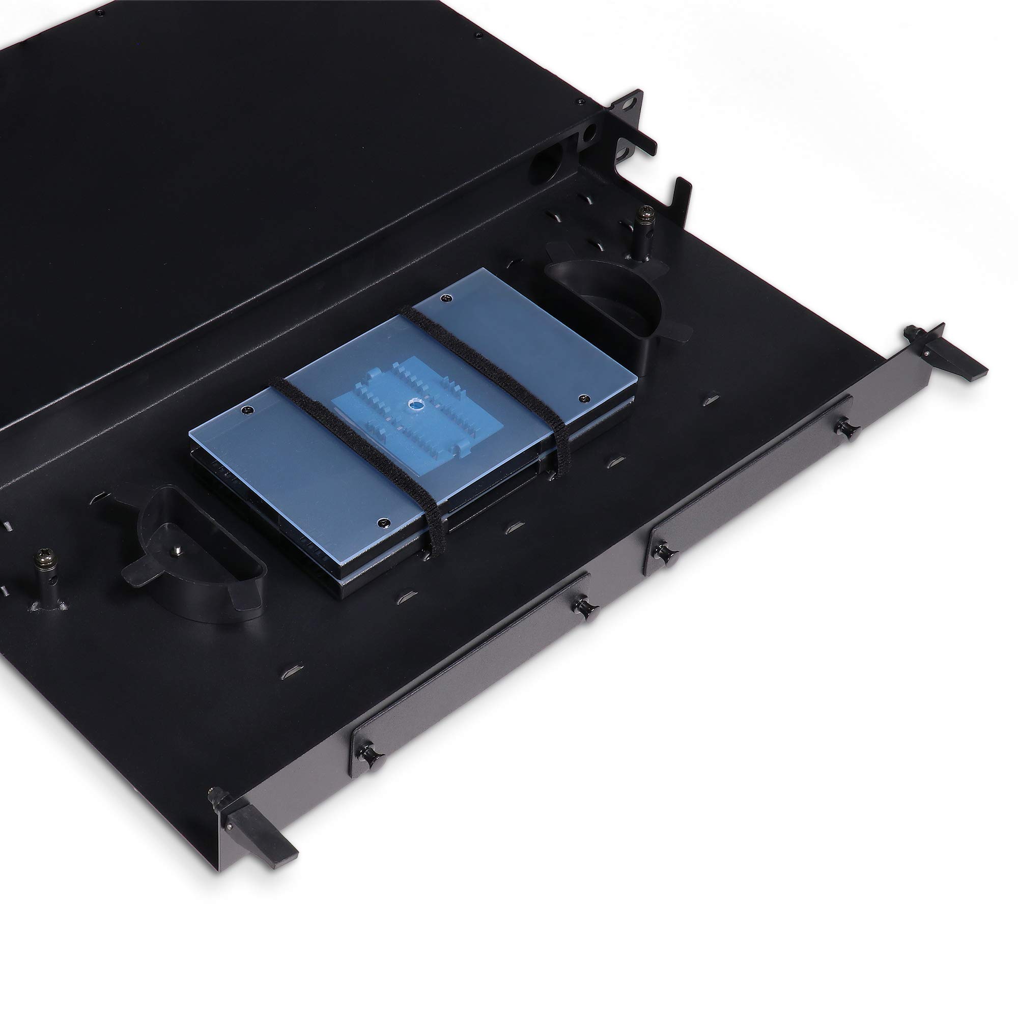 1U Rack Mount Fiber Optic Patch Panel with 2 SC Singlemode & 2 SC Multimode Adapter Plates - Includes Splice Trays for Up to 24 Fibers - Ideal for Data Centers, Server Rooms & Network Installations