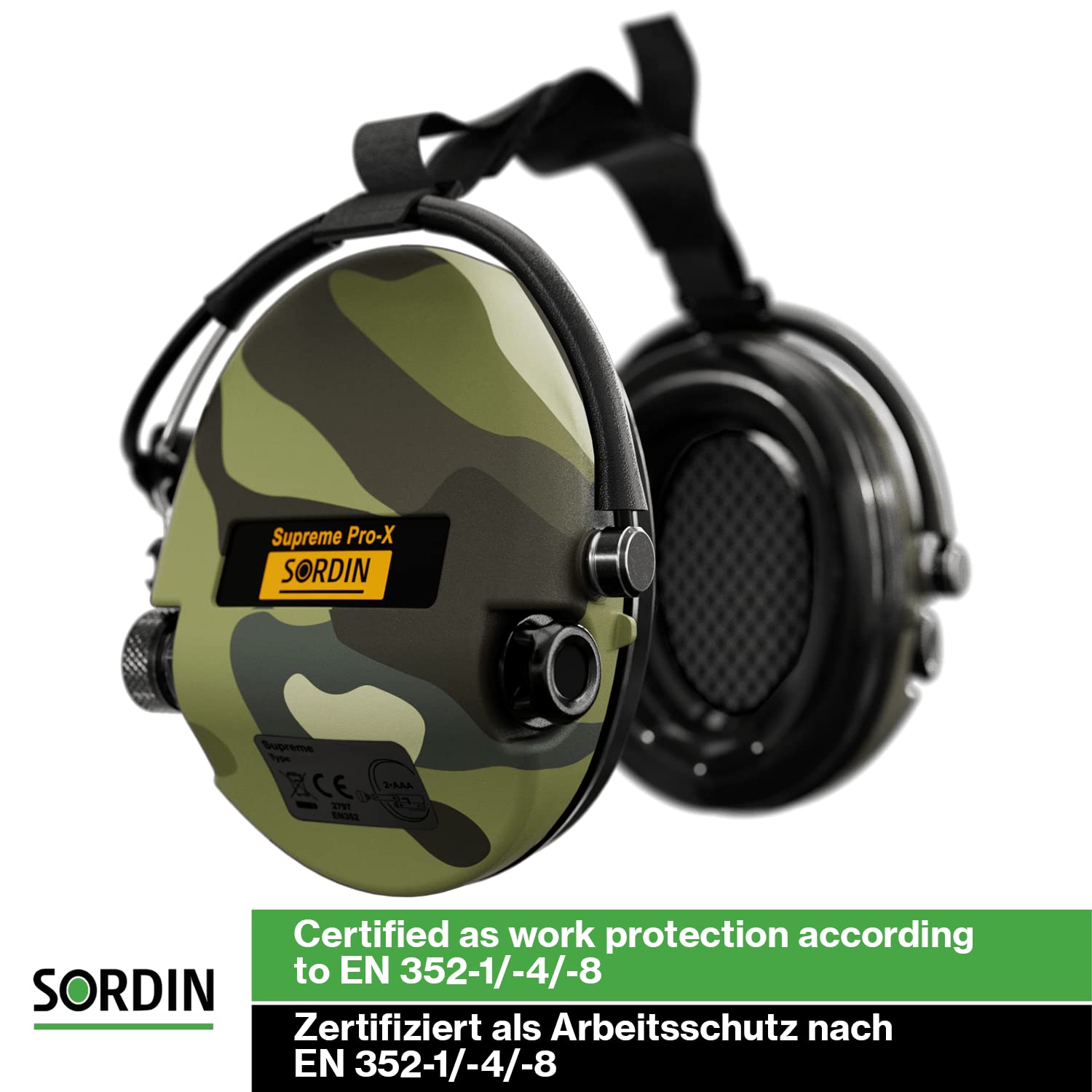 Sordin Supreme Pro-X Electronic Hearing Protection Ear Muffs for Hunting, Shooting & Range - Active Noise Reduction with Neckband & Gel Cushions - Perfect for Outdoor Sports, Construction & Industrial Safety Use