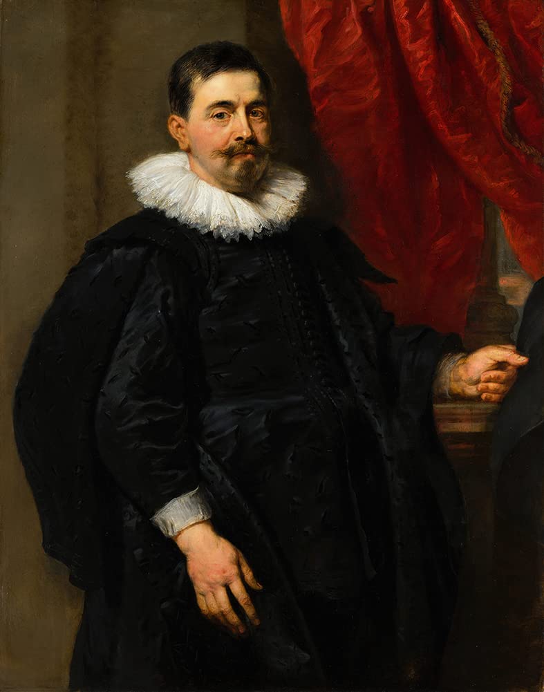 Peter Paul Rubens Museum Art Print - Portrait of a Man (Possibly Peter Van Hecke, c.1630) in 15x18 Black Modern Frame with Double Matting | Wall Decor for Living Room, Office & Art Gallery Display