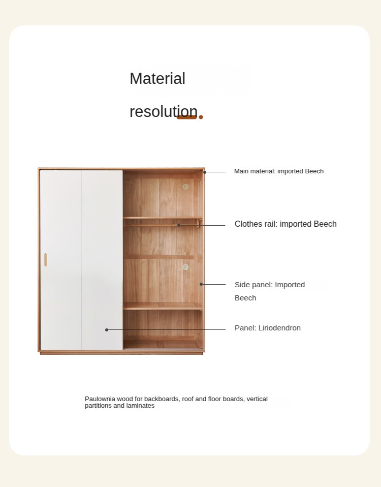 Solid Wood Beech & Poplar Nordic Sliding Door Wardrobe - Modern Closet for Bedroom, Living Room, and Entryway Storage