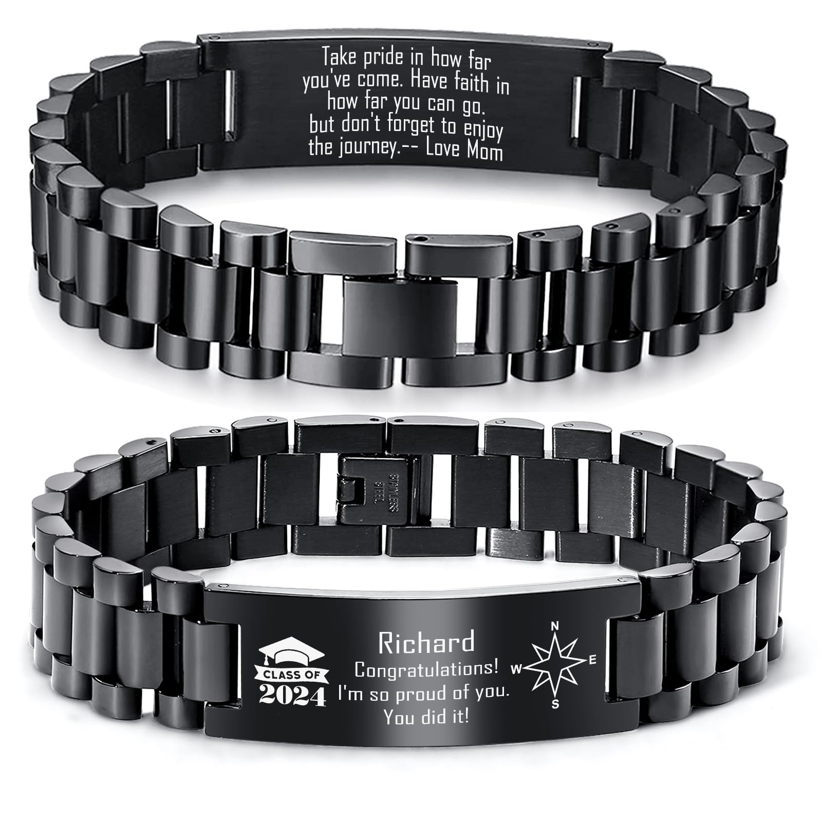 Custom Graduation Bracelet for Men - Personalized Inspirational Stainless Steel Link Bracelet - Class of 2025 College Graduate Gift - Perfect for Commencement Ceremonies & Career Milestones