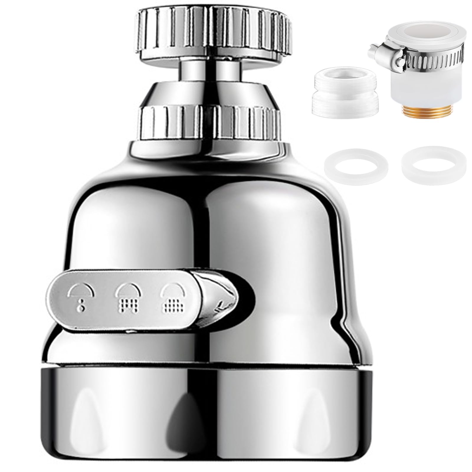 360° Rotating Kitchen Faucet Head Replacement - 3 Mode Adjustable Sprayer with Universal Aluminum Adapter - Anti-Splash Sink Accessories for Easy Dishwashing & Vegetable Cleaning