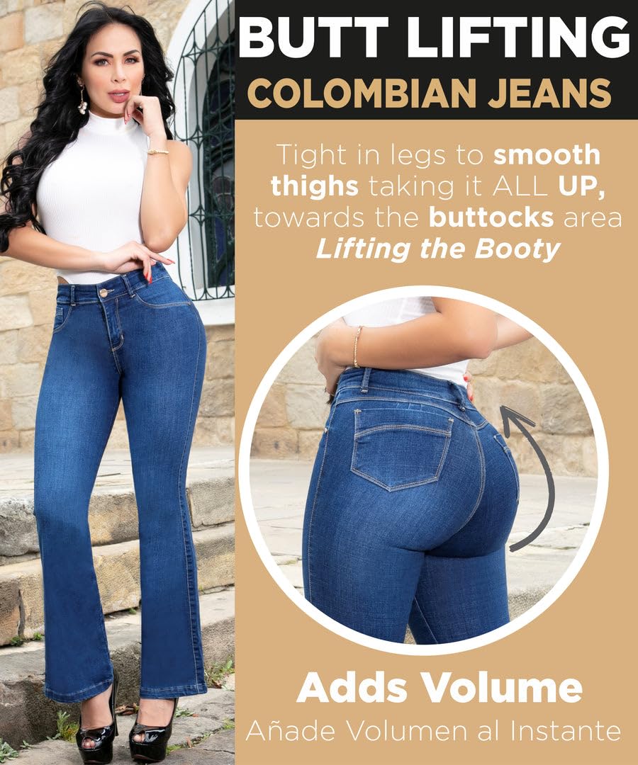 Colombian Butt Lifting Jeans for Women - Boot Cut Denim Pants with Sculpting Fit | Blue Tummy Control High Waisted Jeans | Perfect for Night Out, Date Night & Body Shaping