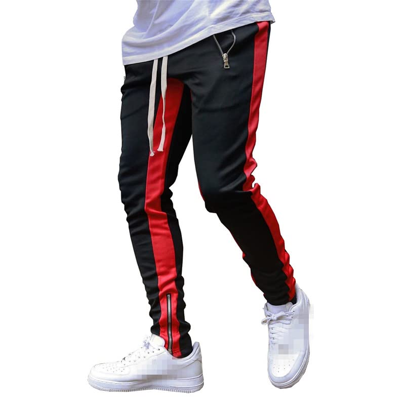Men's Slim Fit Zip Joggers - Casual Gym Workout Tapered Sweatpants with Pockets | Black Athletic Pants for Running, Training & Lounge Wear (Medium)