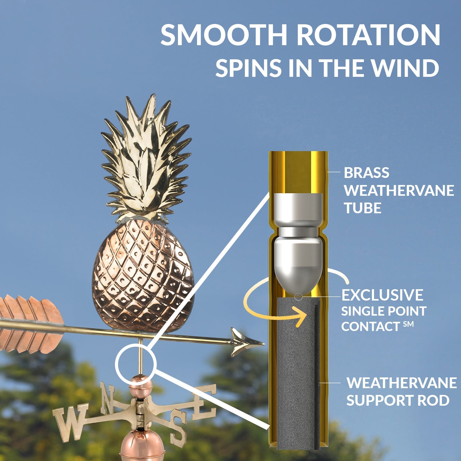 Handcrafted Pineapple Weathervane for Garden & Roof Decor - Unique Outdoor Metal Weather Vane with Spinning Design - Perfect for Farmhouse, Beach House, or Tropical-Themed Yard