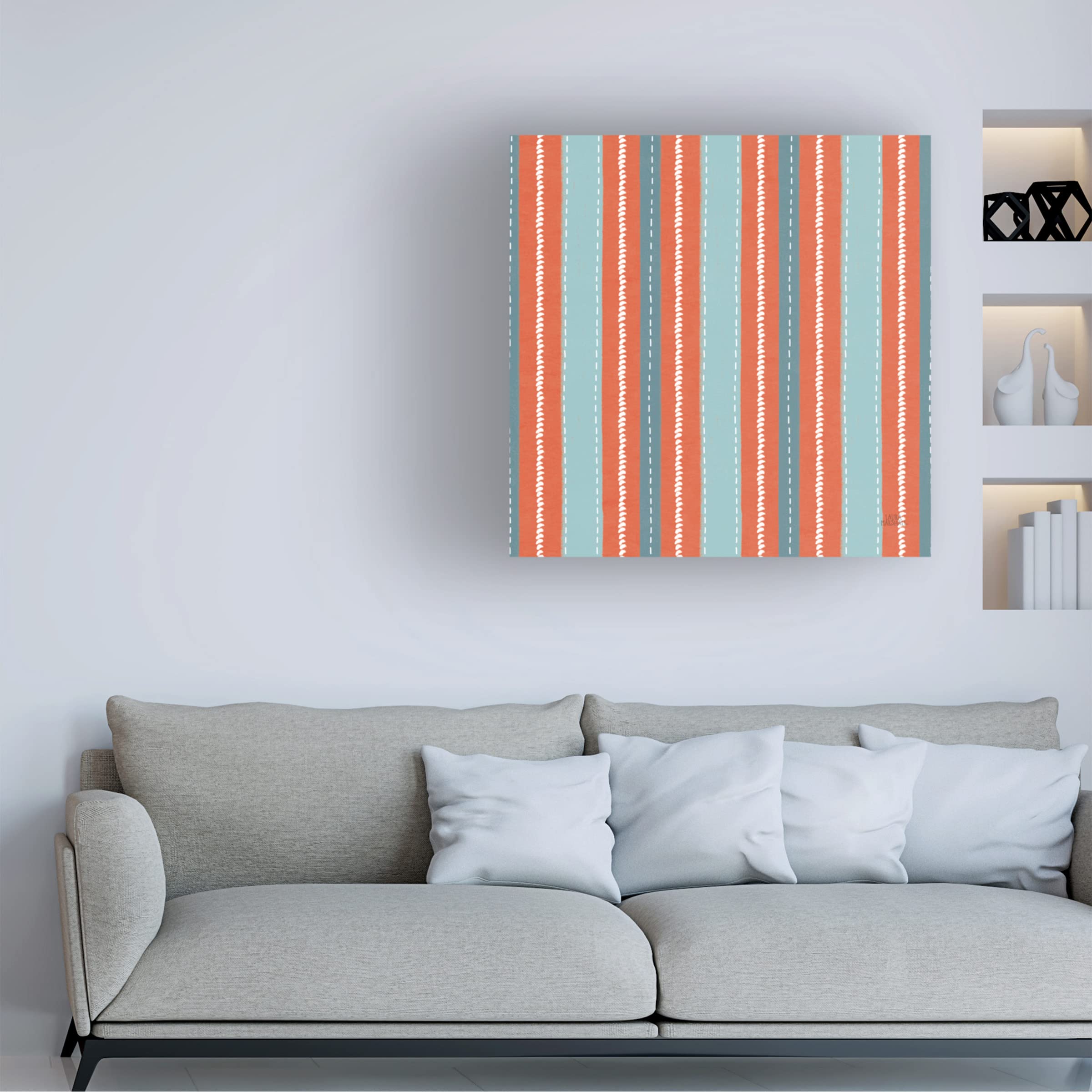 Laura Marshall 'Seaside Village Pattern IXB' Canvas Wall Art - Coastal Home Decor for Living Room, Bedroom & Office - Handmade Oil Painting Reproduction on Gallery Wrapped Canvas
