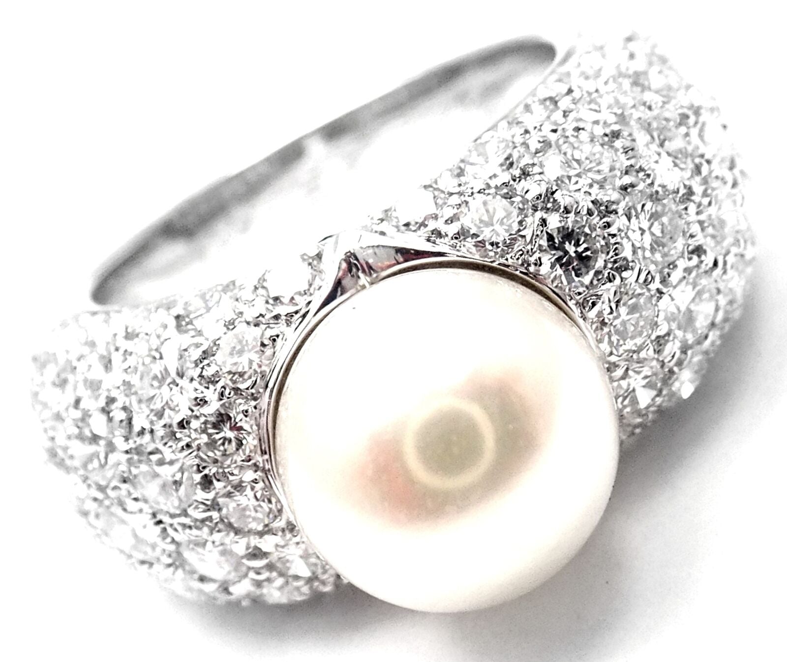 Authentic Cartier Juliette 18k White Gold Cultured Pearl Diamond Ring for Women - Elegant Wedding, Engagement & Anniversary Jewelry Gift