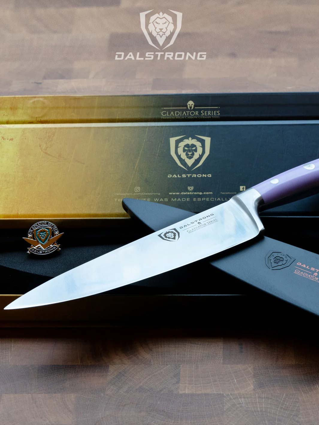 Premium 8-Inch Chef Knife with Lilac Handle - Gladiator Series NSF Certified by Dalstrong - Perfect for Professional Chefs & Home Cooking