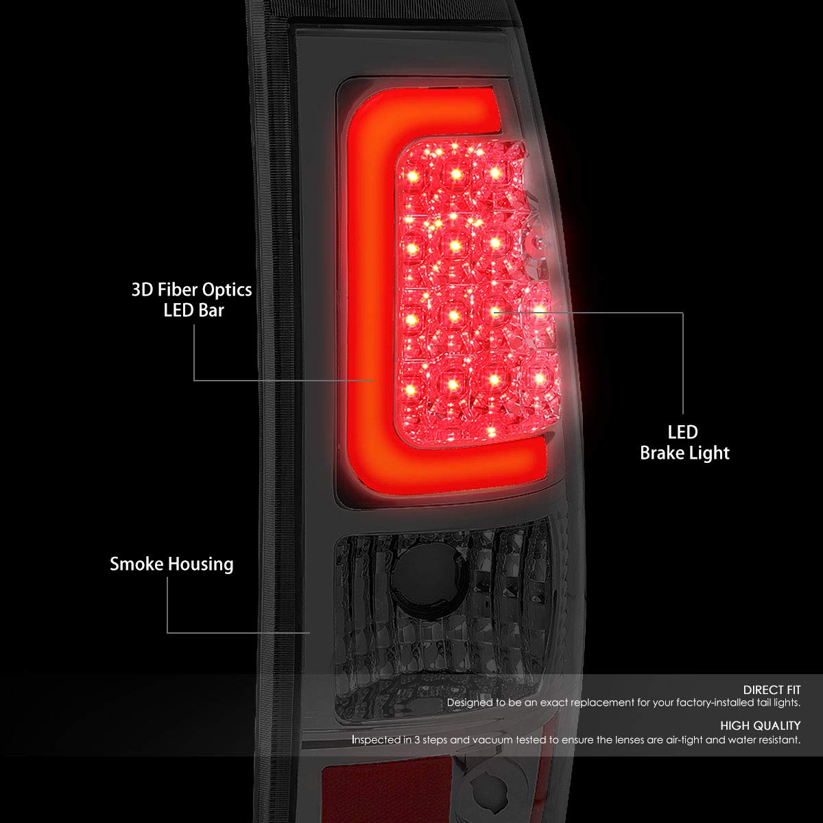 Auto Dynasty 3D LED Tail Brake Lights for Chevy Silverado & GMC Sierra Fleetside - Chrome Housing Smoked Lens - Enhanced Visibility & Style for Night Driving & Off-Road Adventures