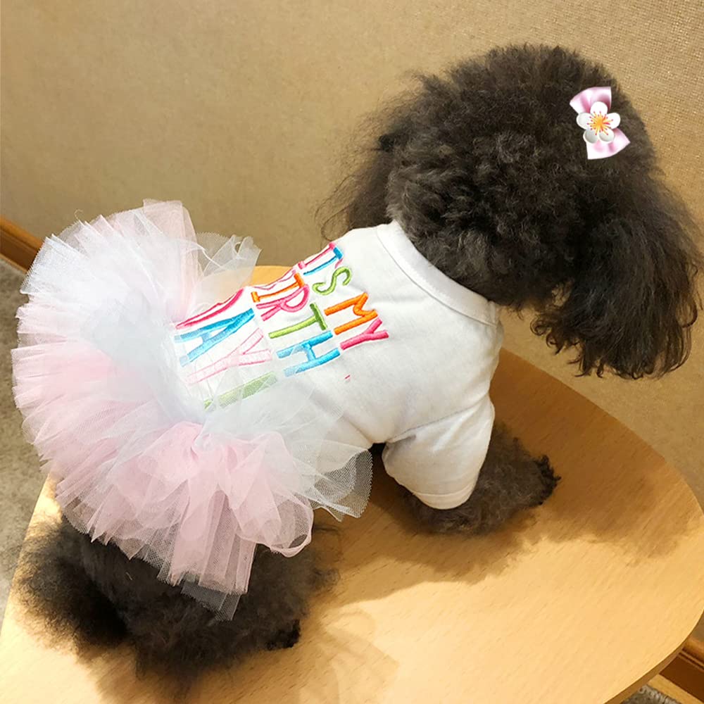 ANIAC Girl Dog Birthday Tutu Dress with Lace Skirt & Hairpin - Princess Pet Costume for Cats & Small Dogs (X-Small, White) - Perfect for Birthday Parties, Photo Shoots & Special Occasions