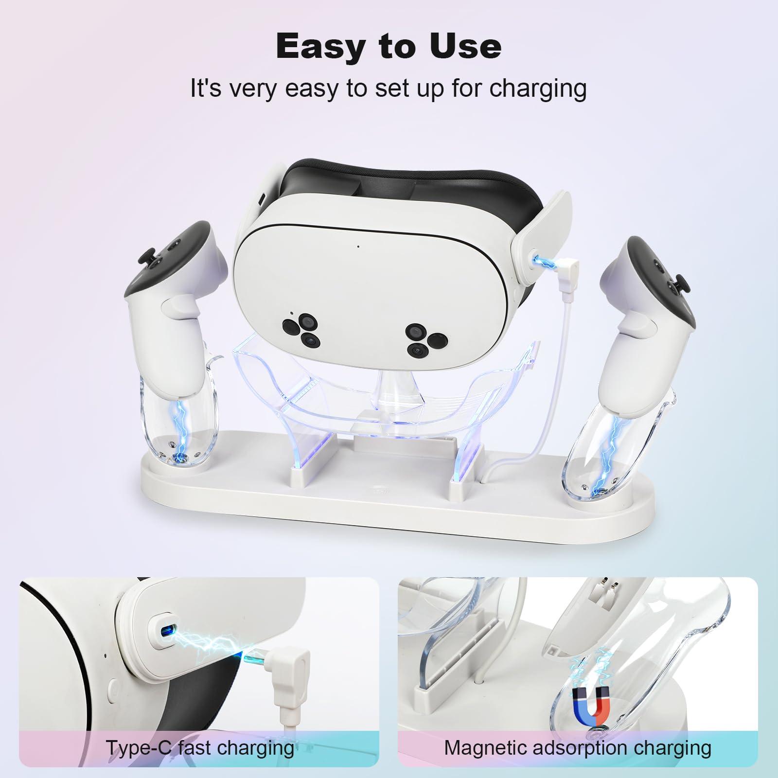 Meta Quest 3S/Quest 3 Charging Dock with 2 Rechargeable Batteries - Fast USB-C Charging for Headset & Controllers (2-3 Hours) - Perfect for VR Gaming & Entertainment