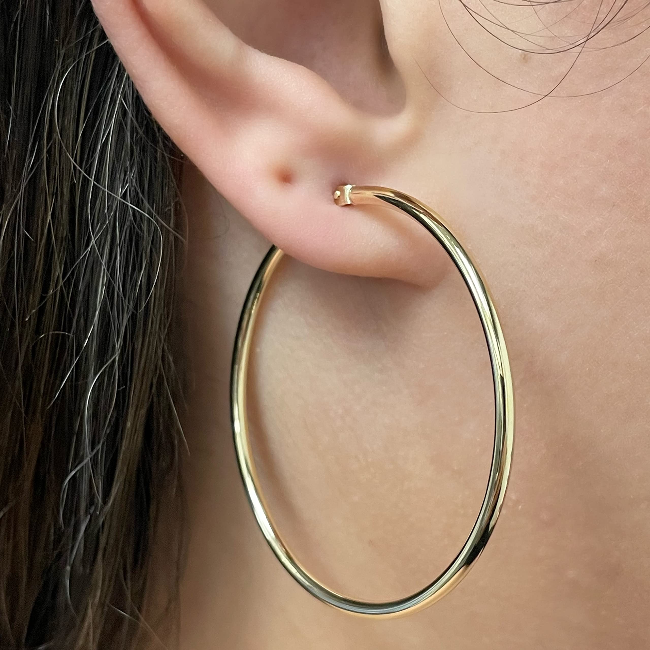 14K Yellow Gold Round Hoop Earrings for Women - Italian High Polished Luxury Jewelry - Perfect for Everyday Wear, Parties & Special Occasions