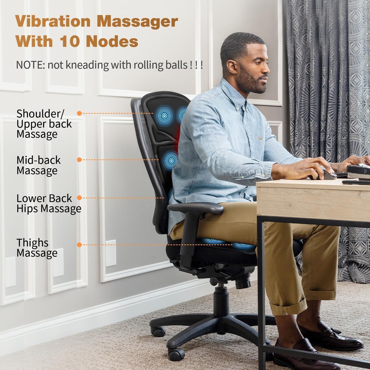 Deep Tissue Massage Cushion with Heat - 10 Vibration Motors for Back Pain Relief, Shiatsu Massager Seat Cushion for Office Chair, Car, Home Use - Perfect for Stress Relief & Muscle Relaxation