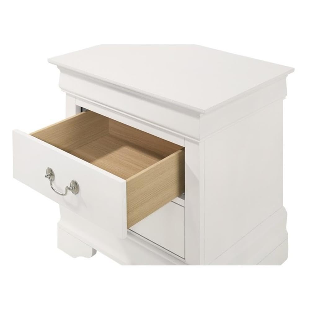 Glory Furniture Louis Phillipe White 2-Drawer Nightstand - Perfect for Bedroom, Guest Room, or Nursery Storage