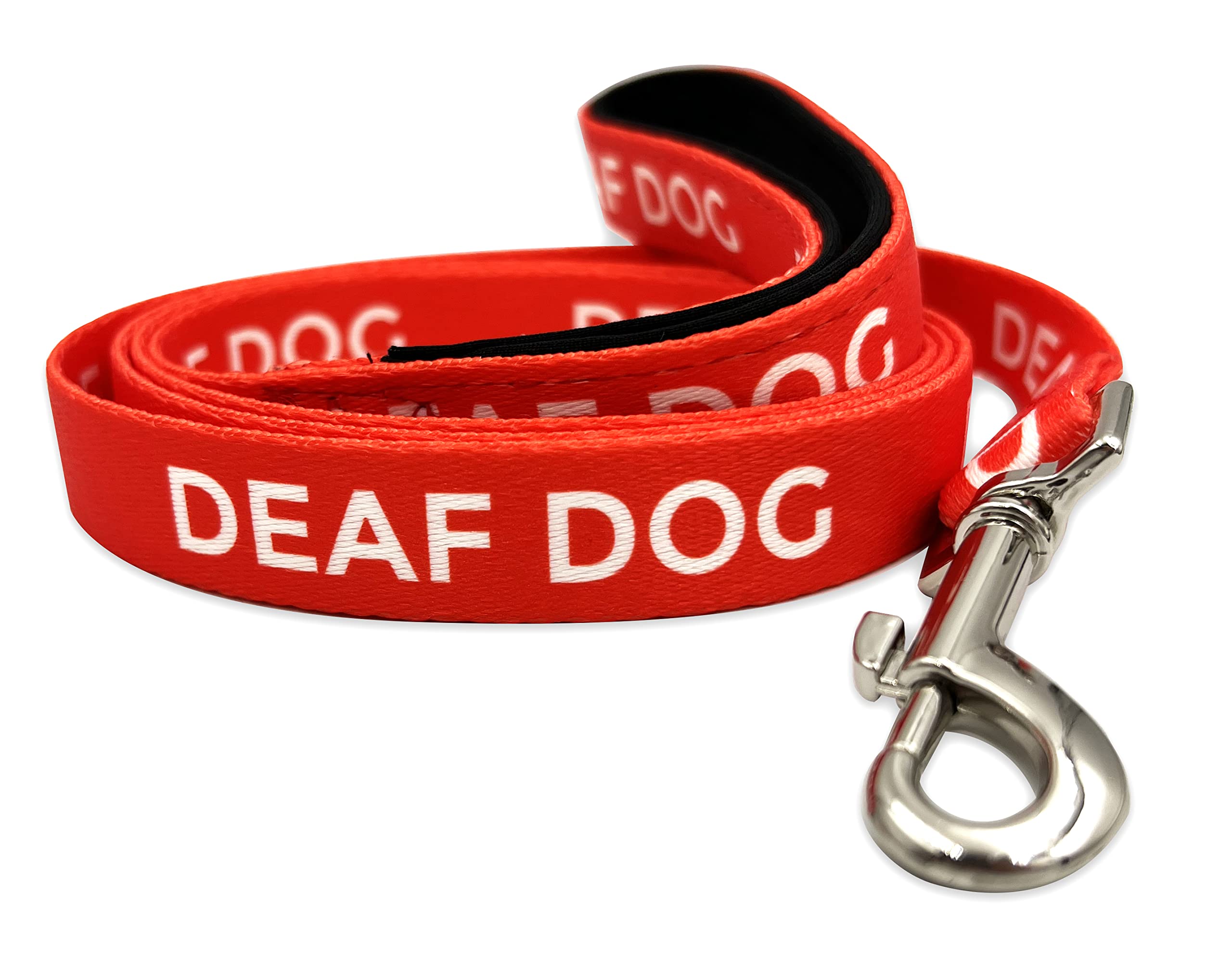 Deaf Dog Leash with Hearing Impaired Warning - Padded Handle Safety Leash for Small Medium Large Dogs - Red (Small) - Perfect for Walks, Training & Outdoor Adventures with Hearing-Challenged Pets