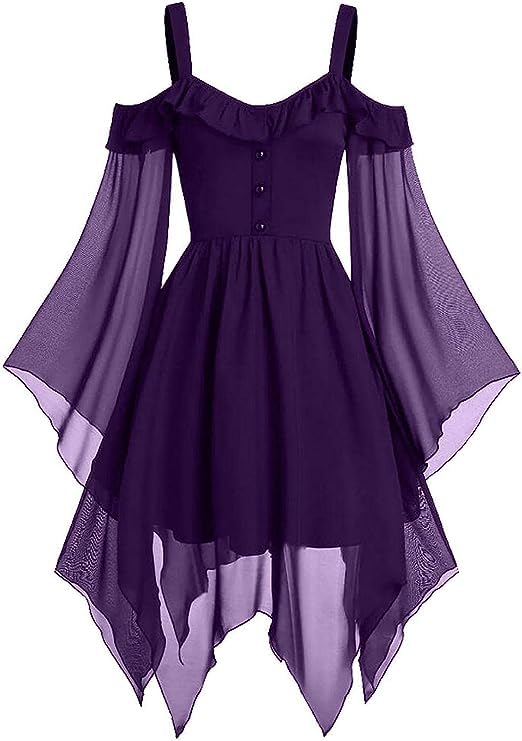 Gothic Witch Dress for Women - Halloween Costume, Masquerade Ball Gown with Flared Sleeves, Plus Size Elegant Black Dress for Cosplay, Gothic Party & Themed Events