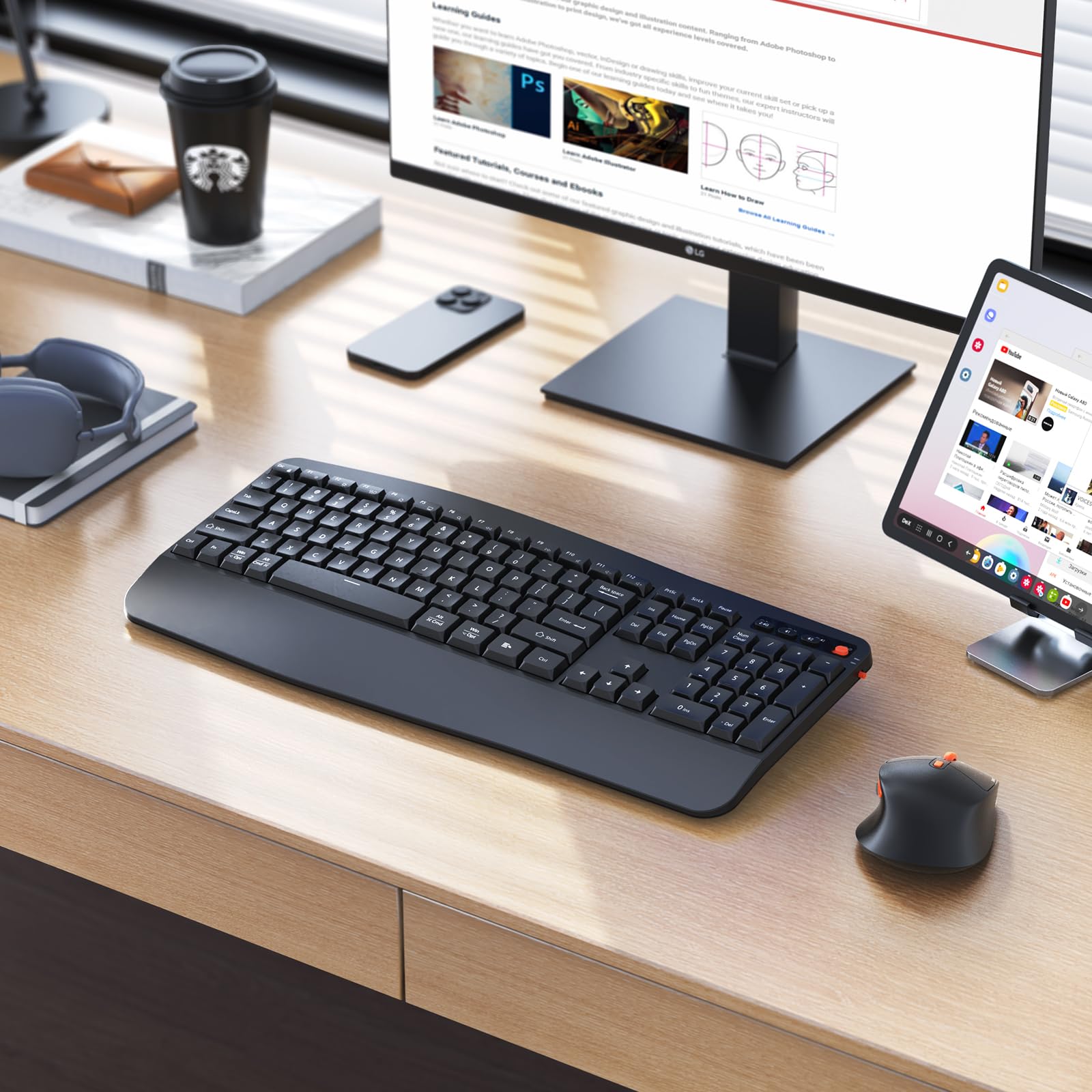 MEETION Wireless Keyboard and Mouse Combo - 2.4G & Bluetooth Full-Size Keyboard with Wrist Rest & Silent Optical Mouse - USB-A Receiver for Windows/Mac/PC/Laptop (Black) - Perfect for Office Work, Gaming, and Home Computing