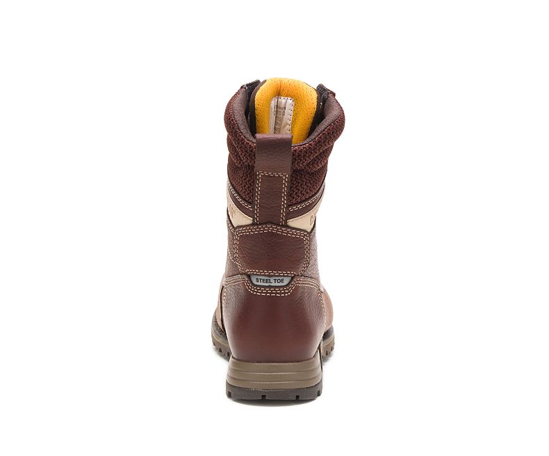 CAT Clover 8 Inch Women's Steel Toe Work Boots 311182 - Brown Safety Shoes for Construction, Warehouse & Outdoor Work