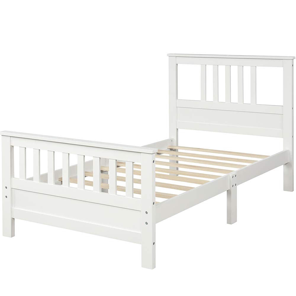 MERITLINE Twin Bed Frame with Headboard - Solid Wood Platform Bed Frame, No Box Spring Needed, White - Perfect for Kids Rooms, Guest Bedrooms & Small Spaces