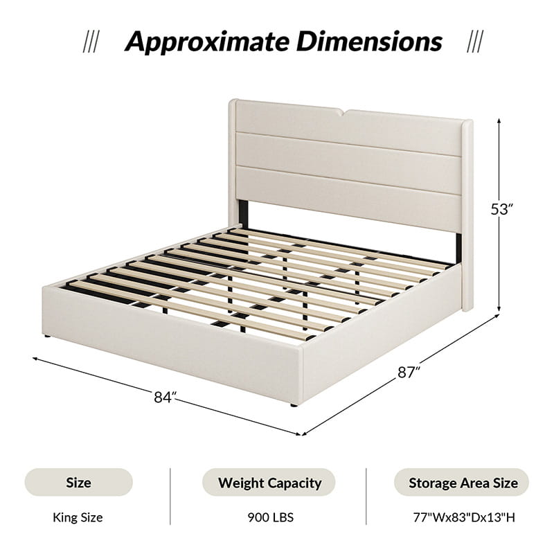 Rudolph Lift Up Storage Upholstered Platform Bed Frame with Hydraulic System - Queen Size Bed with Underbed Storage for Small Spaces, Bedroom Furniture for Modern Homes