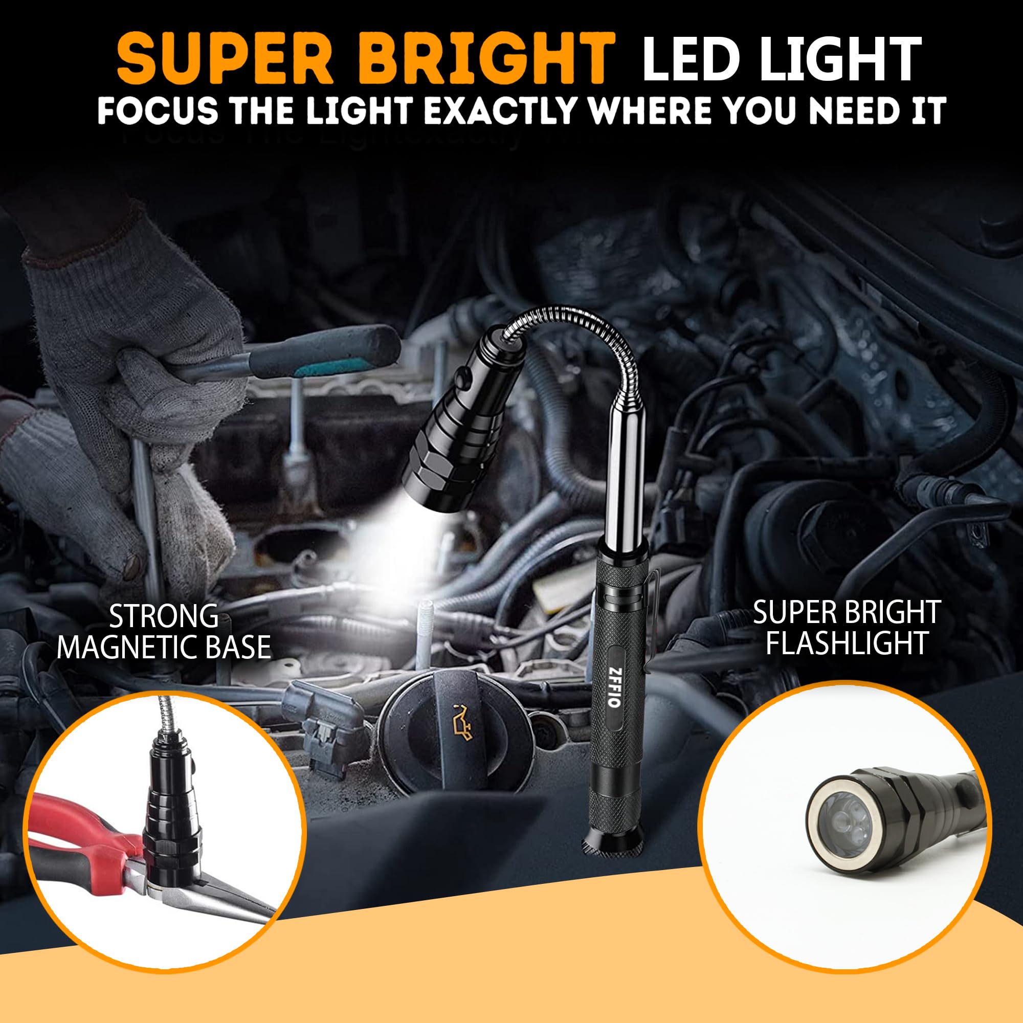 Magnetic Flashlight Pickup Tool - Best Christmas Stocking Stuffers for Men, Gifts for Dad, Husband, Boyfriend & Teens | Handy Workshop & Emergency Tool for Car Repair, Home Improvement & Outdoor Activities