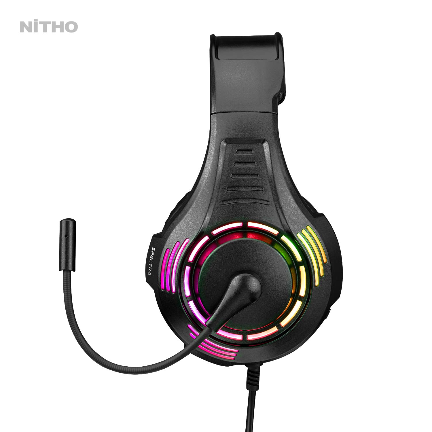 NITHO Spectra Over-Ear Gaming Headset with Flip-Up Mic & RGB Lights for PC, PS4, PS5, Xbox One, Xbox Series X/S, Tablet & Mobile - Black | Perfect for Competitive Gaming & Streaming