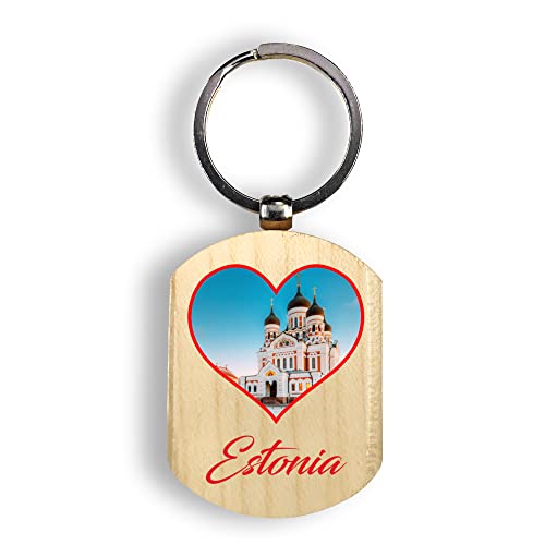 Handmade Estonian Wooden Keychain - Beautiful Eye-Catching Printed Souvenir from Estonia | Perfect Travel Gift & Tourism Keepsake