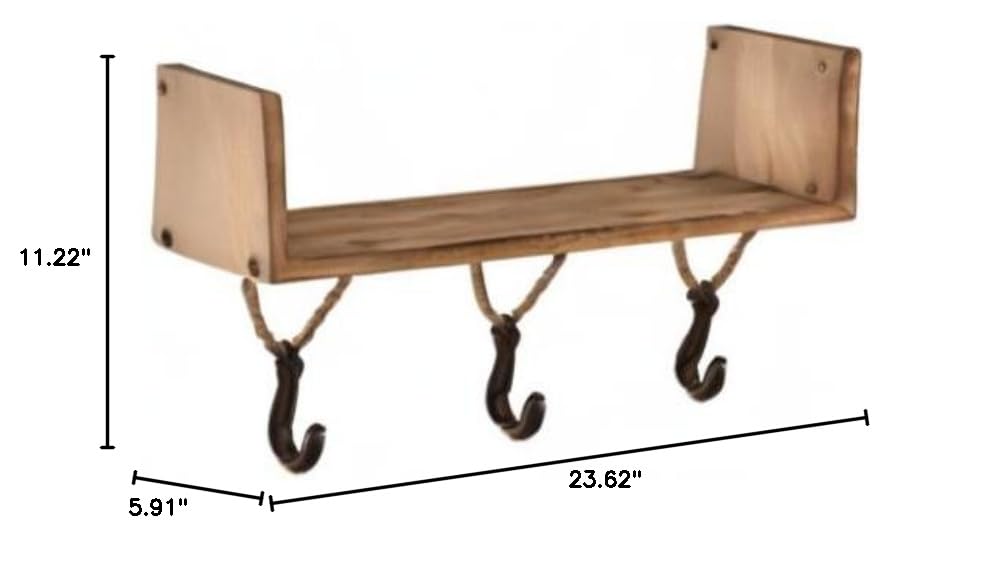 Glitzhome Set of 2 Wooden Iron Farmhouse Wall Shelves with Holders - Rustic Floating Shelves for Kitchen, Bathroom & Living Room Decor - Perfect for Displaying Plants, Photos & Home Accessories