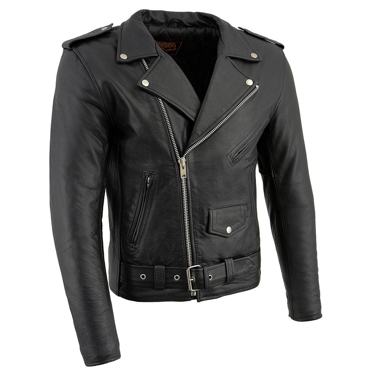 Milwaukee Leather LKM1781 Men's Black Motorcycle Jacket with Belt - Heavy Duty Biker Jacket for Harley, Cruiser & Riding Protection - Perfect for Motorcycle Enthusiasts & Urban Fashion