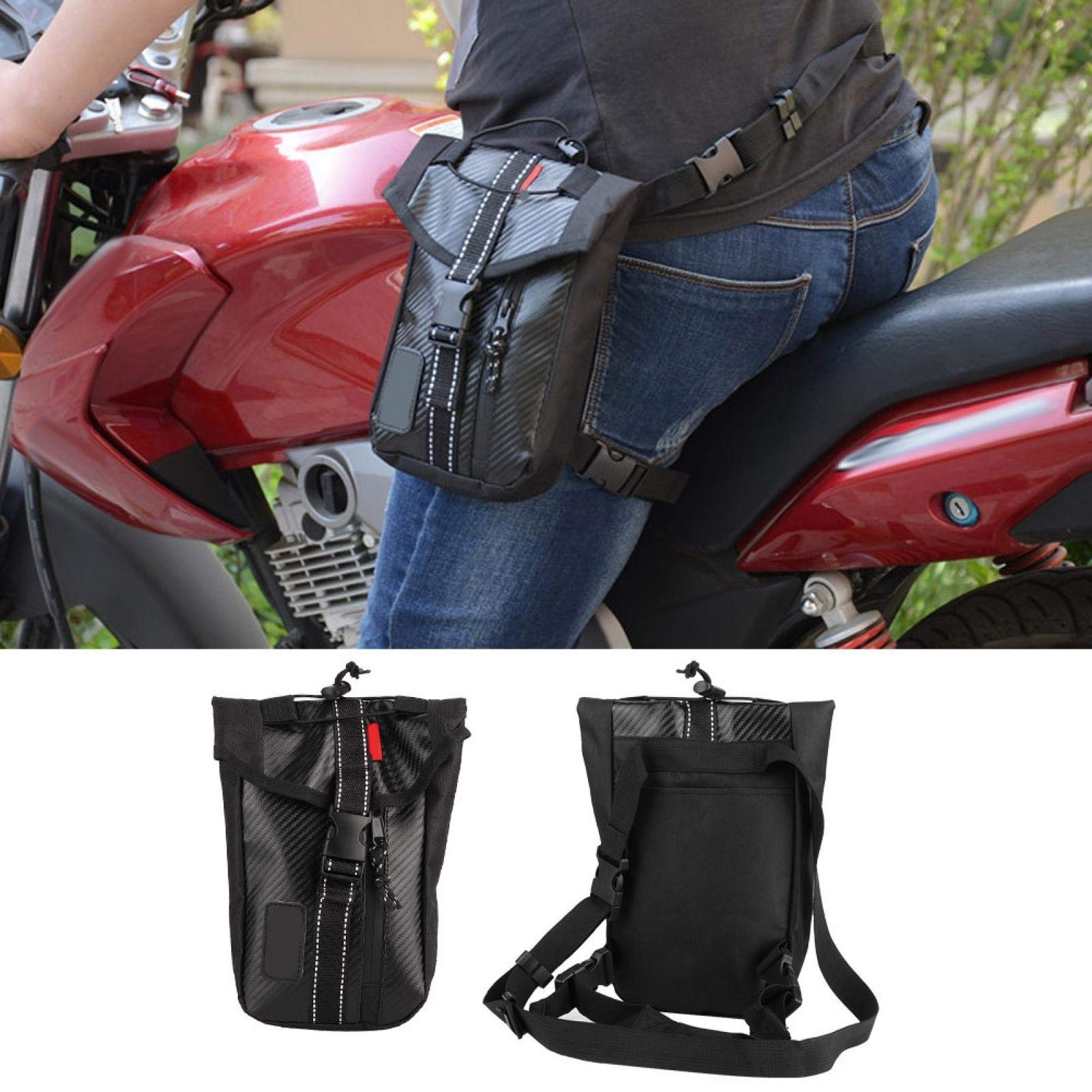 Acouto Carbon Fiber Cycling Waist Bag - Waterproof Motorcycle Leg Pack for Biking & Outdoor Sports - Durable Black Storage Pouch for Phone, Wallet & Essentials