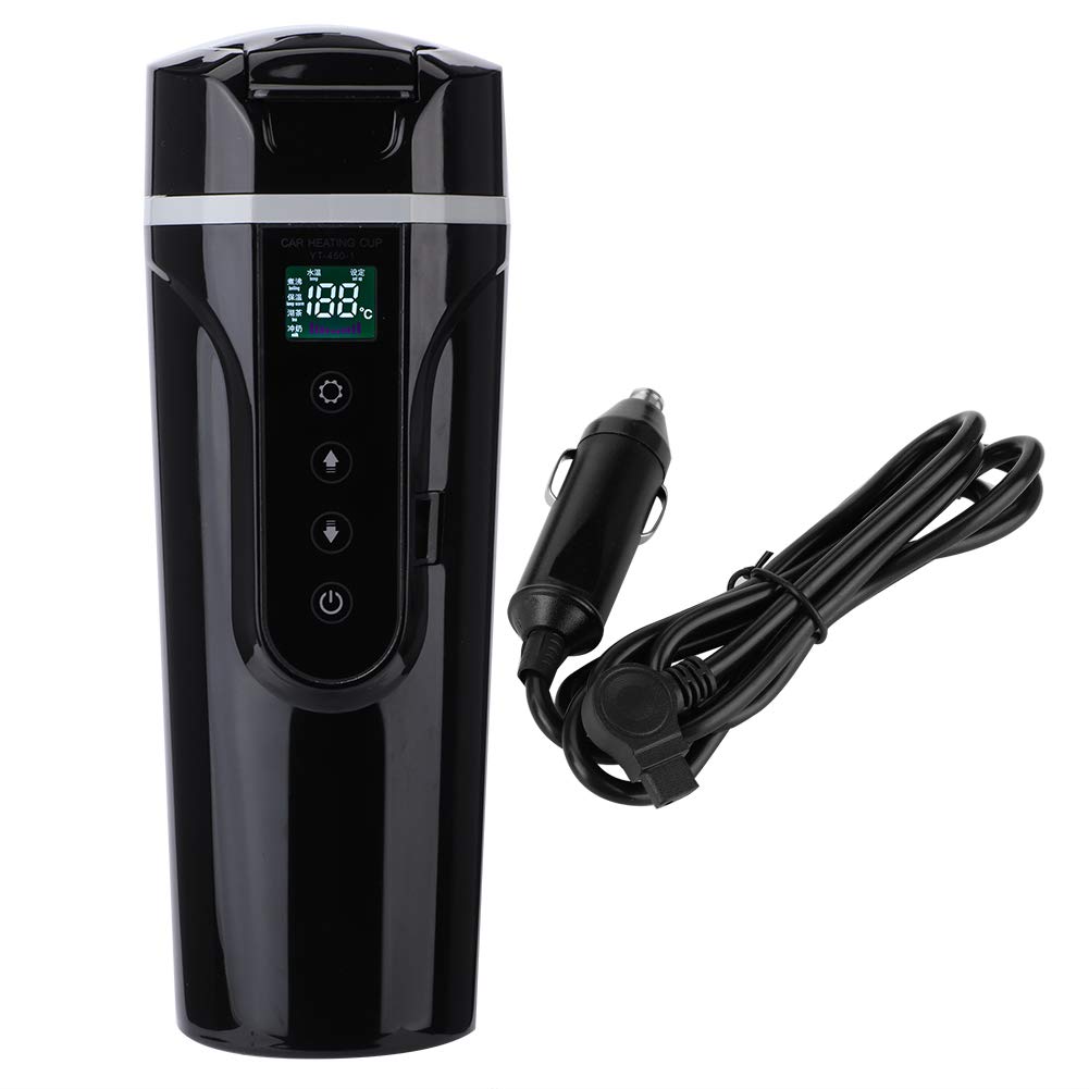 Premium 12V Black Digital Electric Kettle with Auto Temperature Control - 304 Stainless Steel Food Grade Coffee Mug & Milk Warmer - Perfect for Home, Office, Camping, and Travel Use