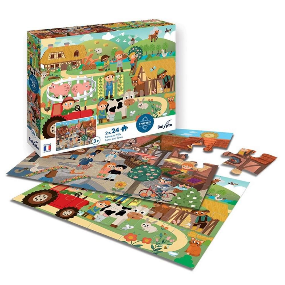 Calypto Jigsaw Puzzle - Farm and Town Set (2 x 24 Pieces) - Fun Educational Toy for Kids & Family Game Night