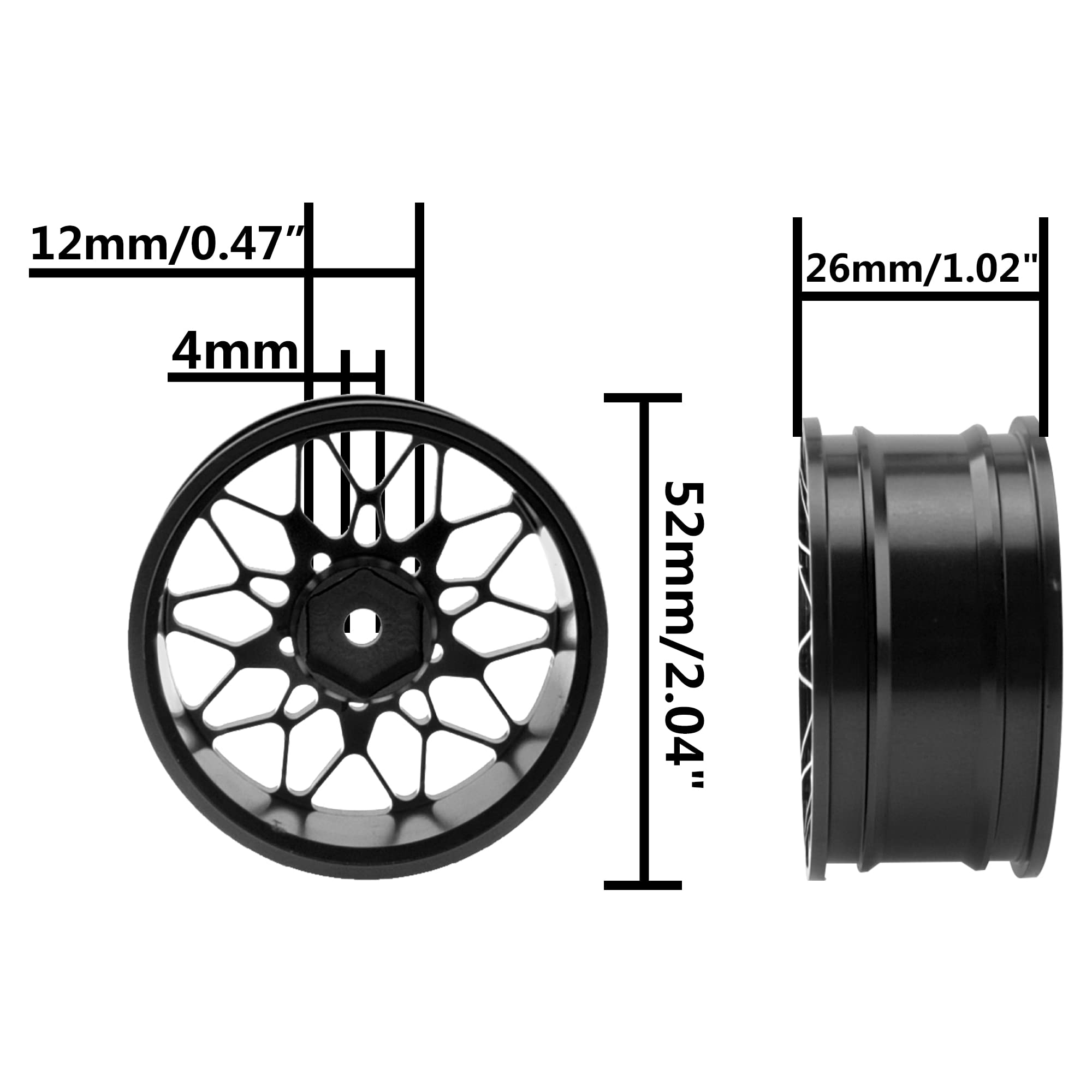ShareGoo 12mm Hex Metal Wheel Rims for 1/10 RC Drift & On-Road Racing - Compatible with HSP, Tamiya, Kyosho, RedCat, Sakura, WLtoys - Universal Black RC Car Wheels for Touring & Drift Scenes