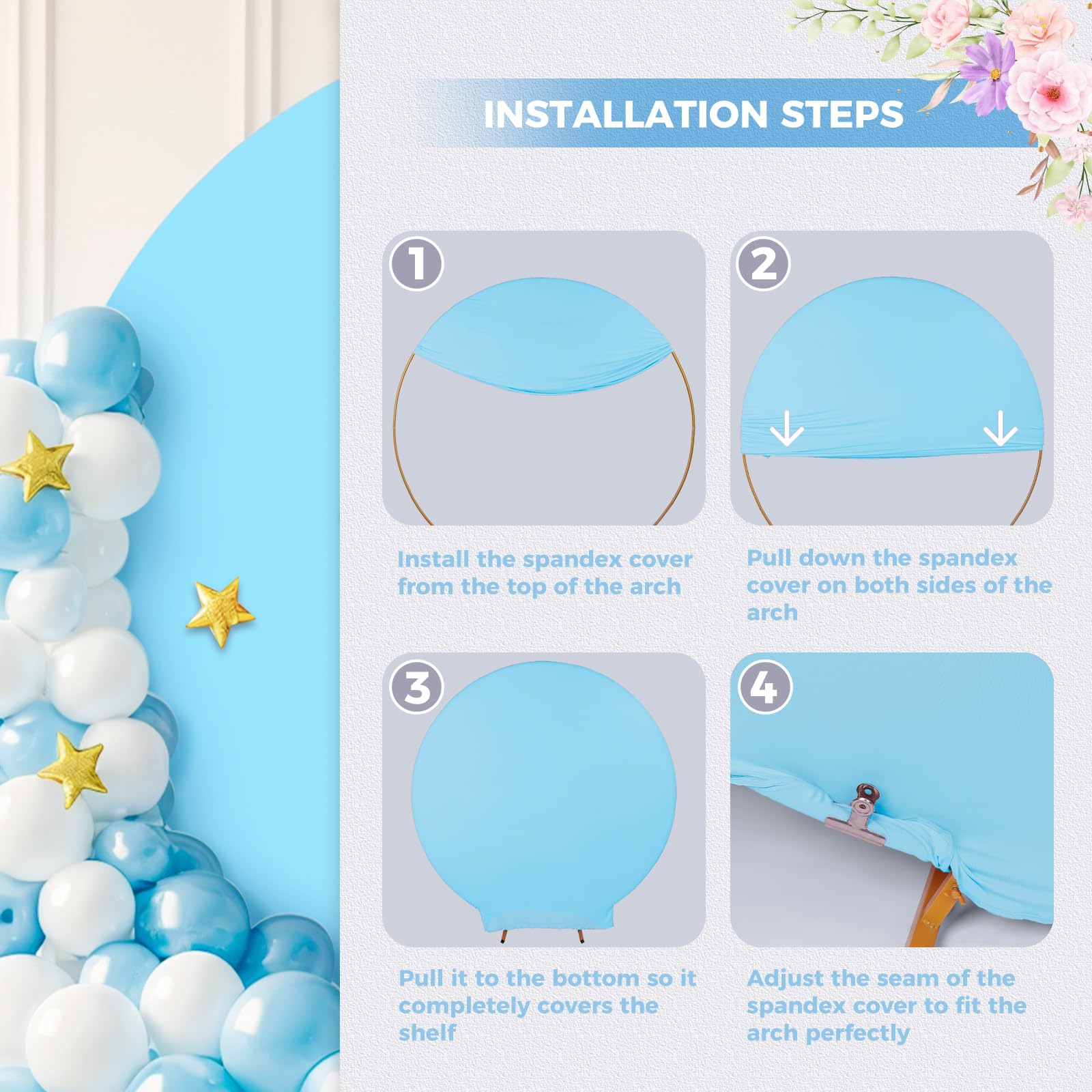 Babenest 7.2FT Baby Blue Round Backdrop Cover - 2-Sided Spandex Circle Balloon Arch Stand for Party, Wedding, Birthday, Baby Shower & Anniversary Decorations | Perfect for Photo Booths, Event Backdrops & Celebration Decor