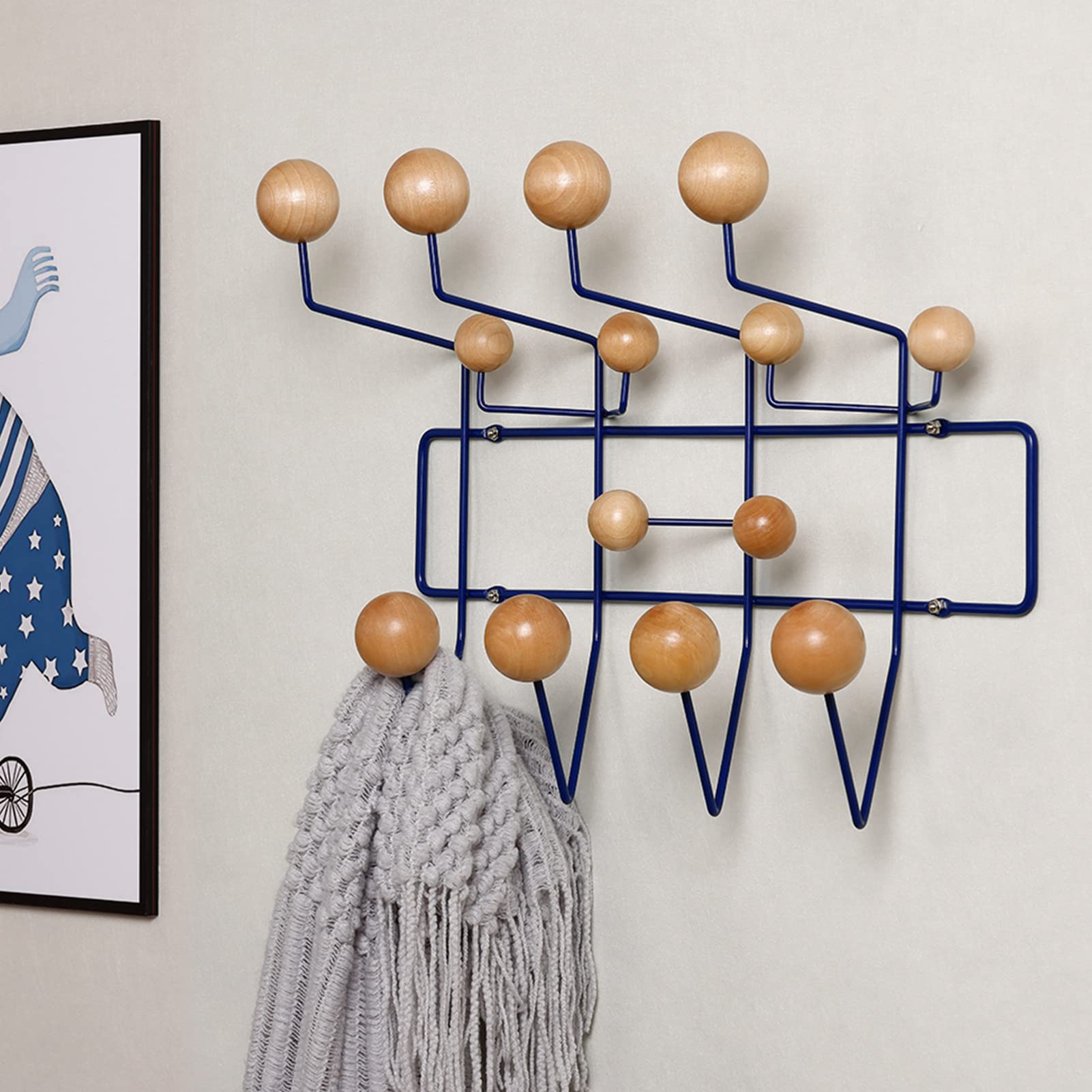 BAIHAO Wall Mounted Coat Rack with Solid Walnut Wood Balls - Classic Metal Entryway Hanger for Jackets, Hats & Scarves - Perfect for Hallway, Bedroom & Mudroom Organization