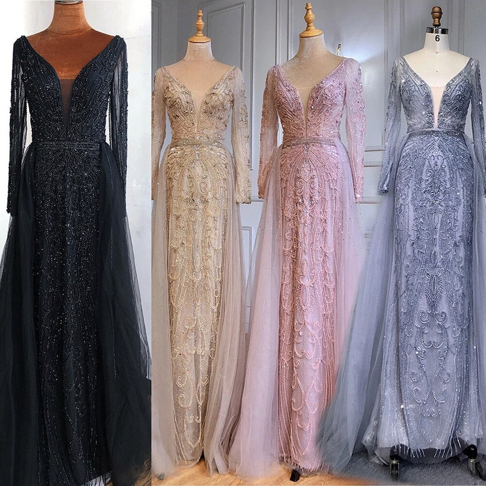 Elegant Pink Mermaid Evening Dress with Train - Luxury Muslim Gown for Women - Perfect for Weddings, Parties & Special Occasions - LA70433
