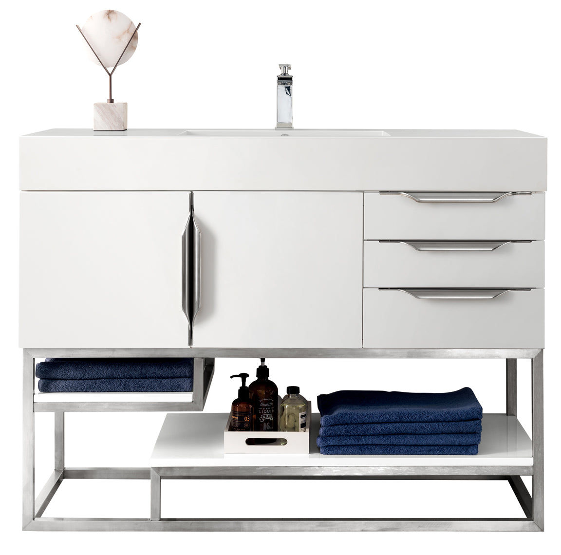 Columbia 48 Inch Single Bathroom Vanity with Glossy White Finish & Composite Top - Perfect for Modern Bathroom Renovations and Small Space Designs
