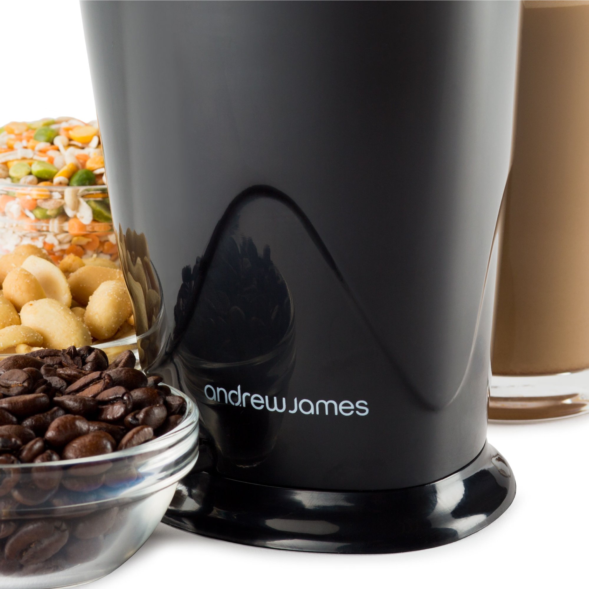 Andrew James Electric Coffee Grinder - Powerful 150W Compact Coffee Bean, Nut & Spice Grinder for Home Kitchen - One Touch Operation with 70g Stainless Steel Basin & Cleaning Brush (Black) - Perfect for Espresso, French Press, Cold Brew & Baking