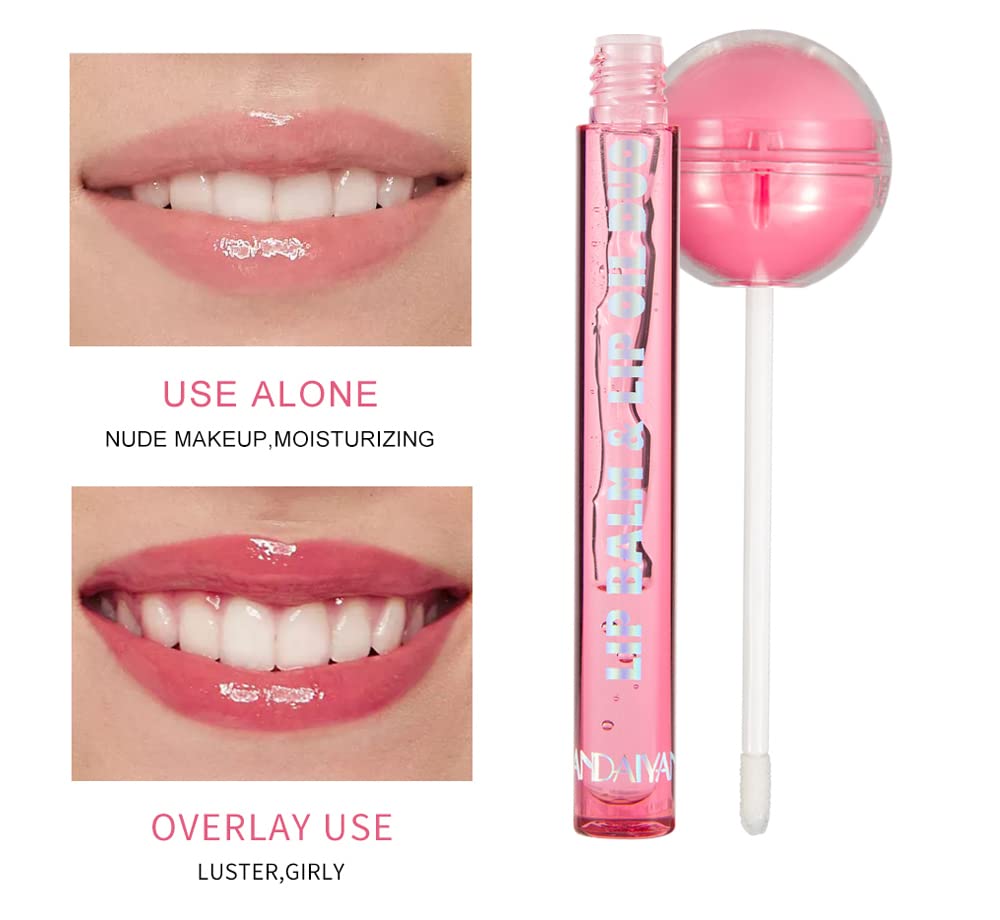 AKARY Lip Gloss & Lip Balm Combo Set - Lollipop Chameleon Lip Gloss, Hydrating Chapstick & Lip Oil Duo - Moisturizing Jelly Lip Glaze with Shine for Women & Girls (Orange) - Perfect for Daily Wear, Parties & Gift Giving