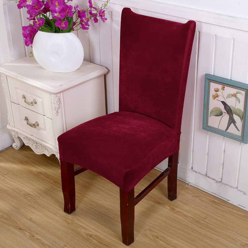 Stretchable Plush Fabric Chair Covers - Thick Elastic Bench Seat Covers for Office, Banquet & Living Room - Universal Fit (Wine Color) - Perfect for Home, Hotel & Party Decor