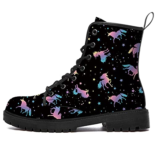 Unicorn Combat Boots for Women & Men - Waterproof Anti-Slip Ankle Boots with Lace Up & Low Heel - Perfect Work Boots, Outdoor Shoes & Fashion Gifts for All Occasions