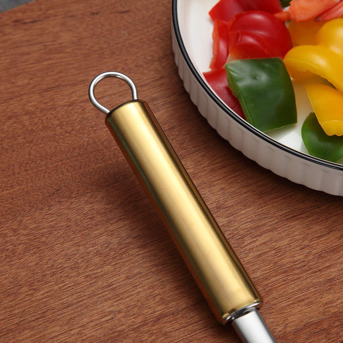 Premium Stainless Steel Spatula with Gold Handle - Titanium Plated Solid Turner for Cooking, Flipping, BBQ & Fish - Durable Kitchen Utensil for Grilling, Frying & Baking (Gold Handle)