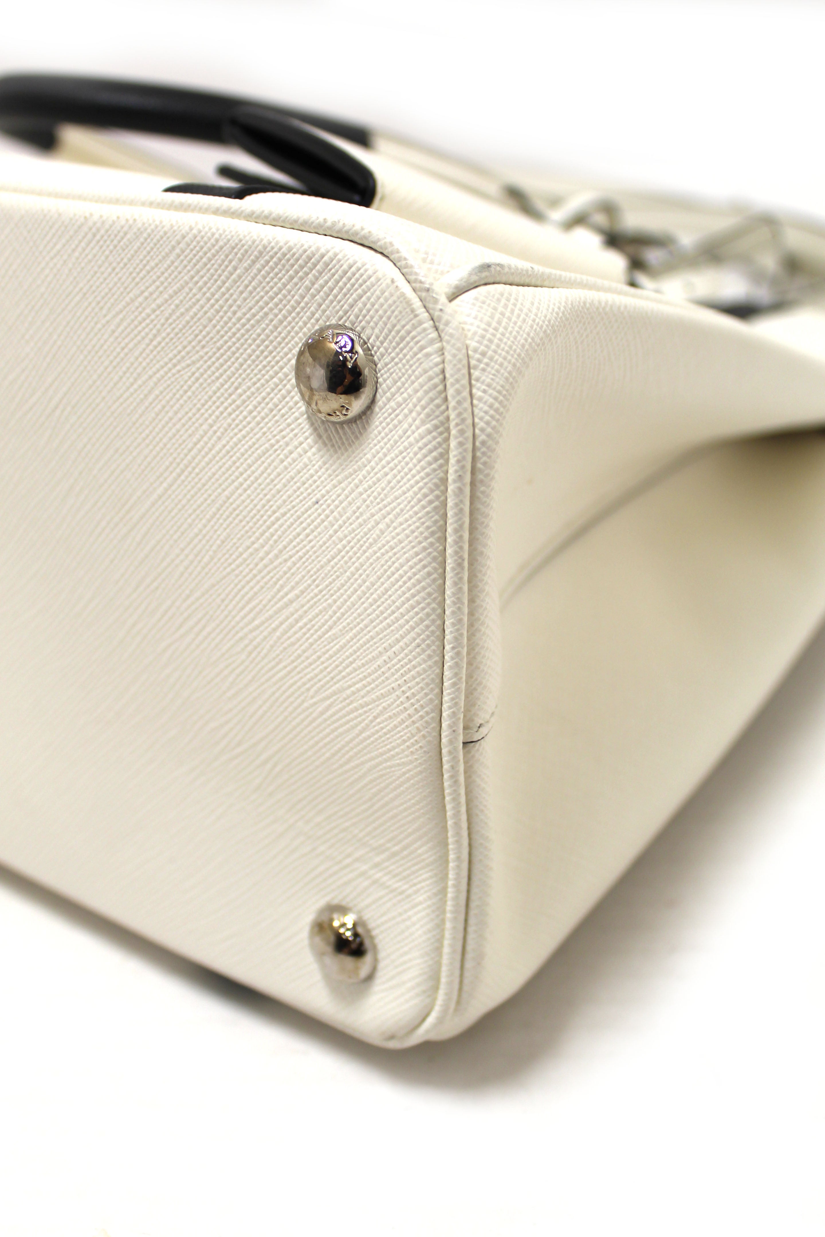 Authentic Prada White and Black Bi-Color Saffiano Leather Galleria Large Tote Bag - Luxury Designer Handbag for Women, Work, Travel & Everyday Use