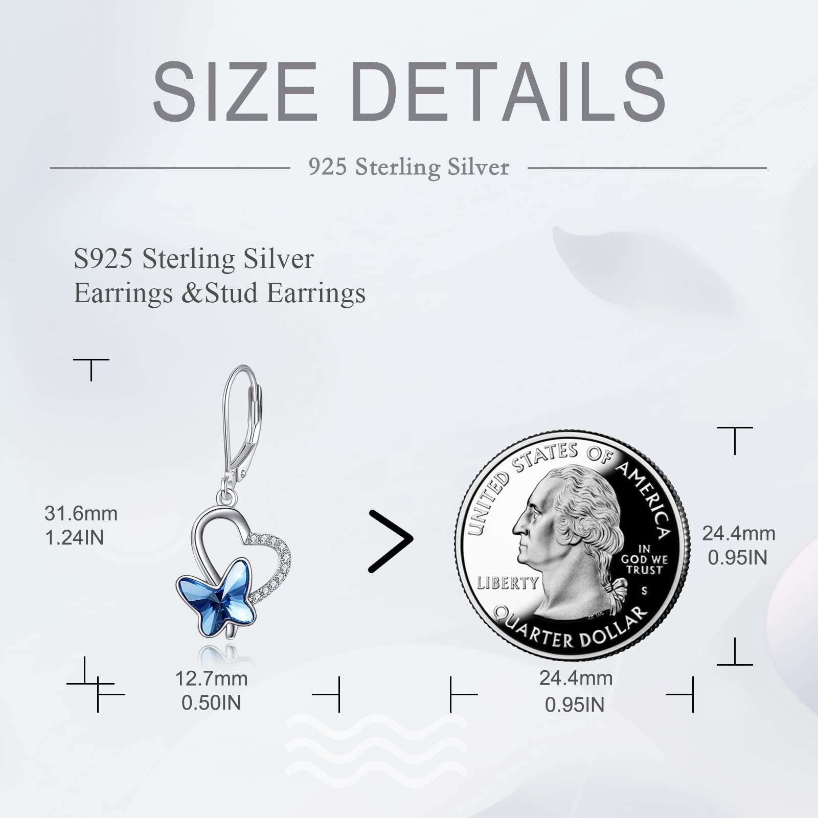 VONALA 925 Sterling Silver Butterfly Drop Dangle Earrings for Women - Crystal Leverback Earrings, Elegant Jewelry Gift for Her, Mom, Girlfriend | Perfect for Birthday, Anniversary, Wedding & Daily Wear